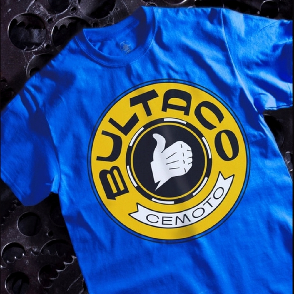Bultaco Thumbs Up Logo Blue Short Sleeve T-Shirt Metro Racing - NEW Fast Ship
